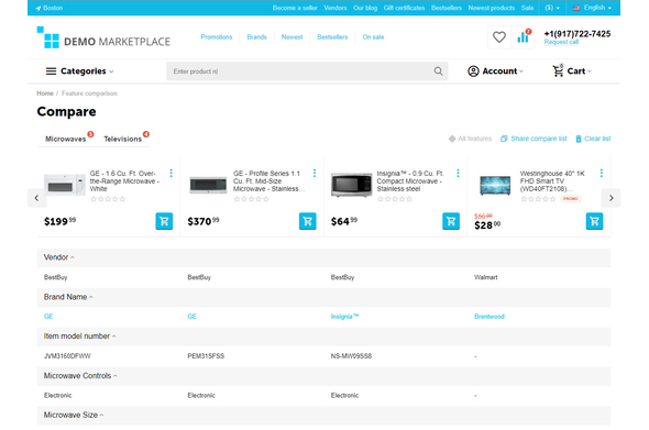 Page of Products comparison