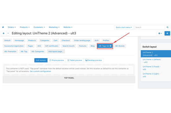 CS-Cart seo for tags pages addon - tags list page layout