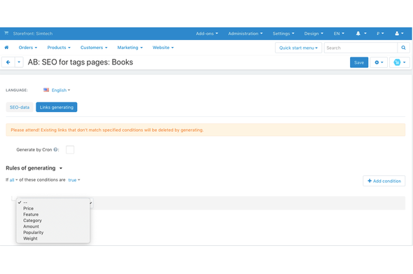 CS-Cart seo for tags pages addon - auto-assignment by rules