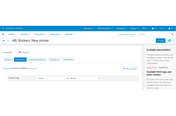 CS-Cart seo for tags pages addon - adding stickers for products