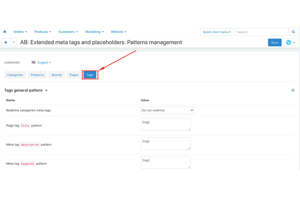CS-Cart seo for tags pages addon - seo templates